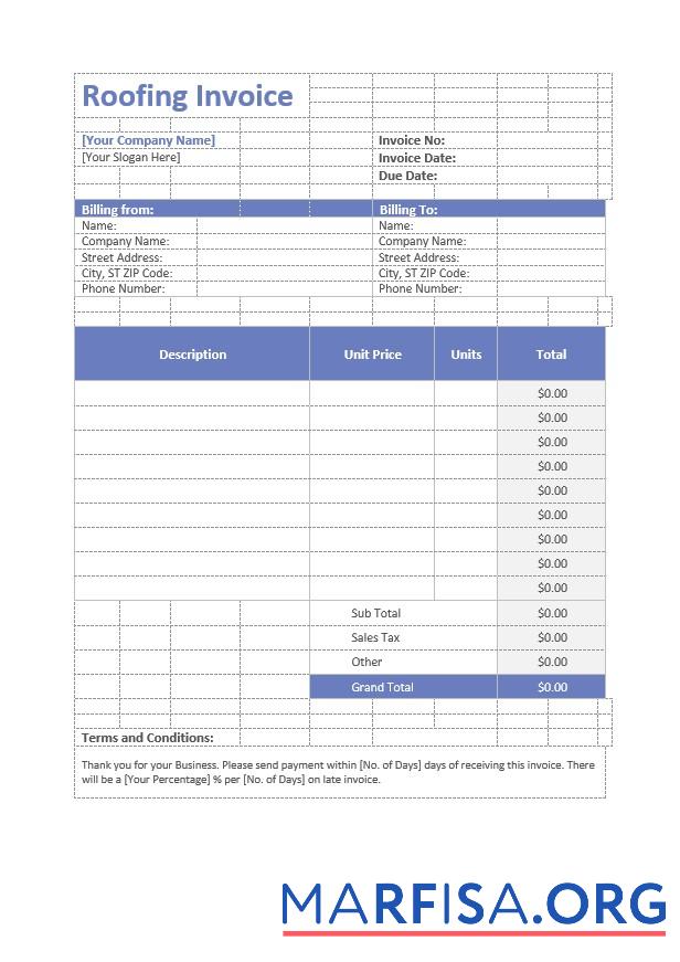 Downloadable Roofing Invoice Template